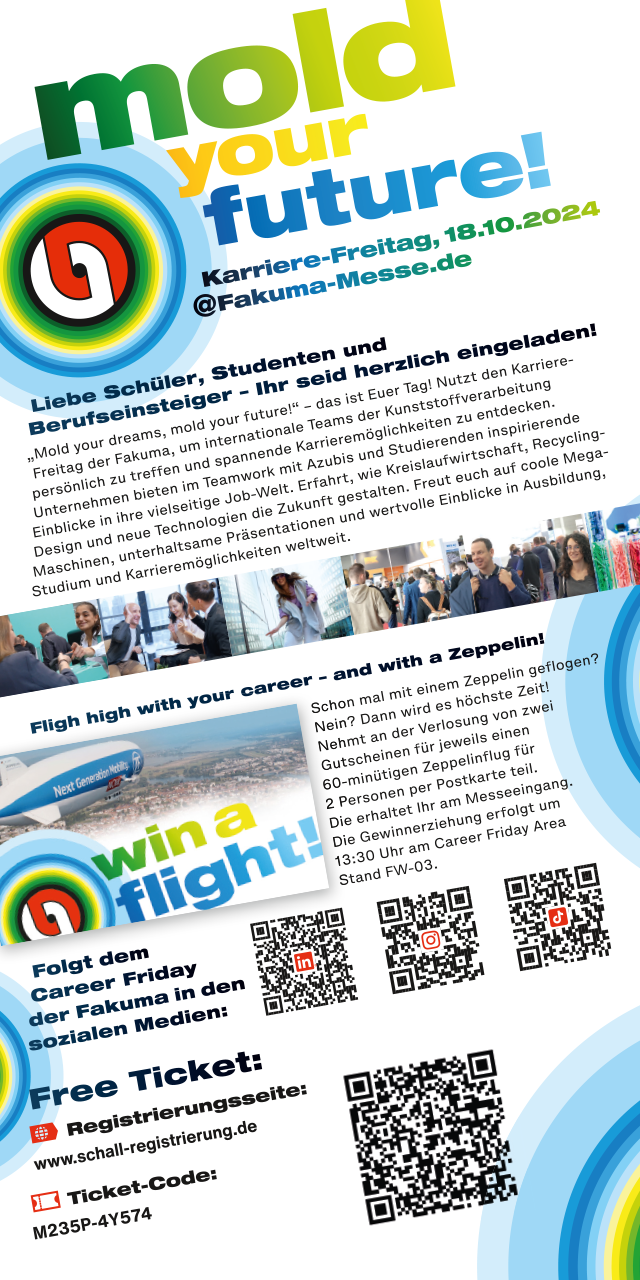 Fakuma Internationale Fachmesse für Kunststoffverarbeitung Fakuma Karrierefreitag Flyer